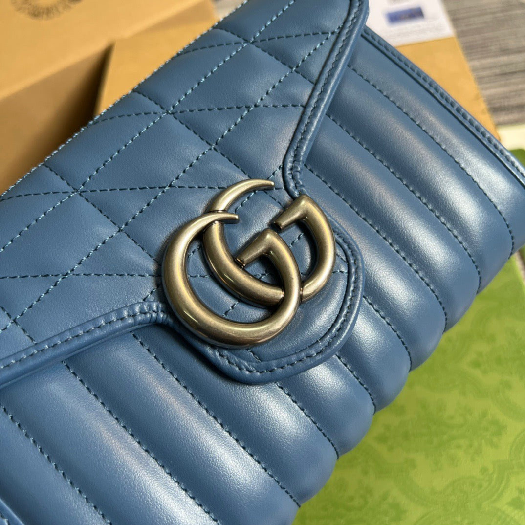 gg Marmont Super Mini Bag Blue For Women, Women&#8217;s Bags 6.2in/17cm gg 476433 DTD5F 4340