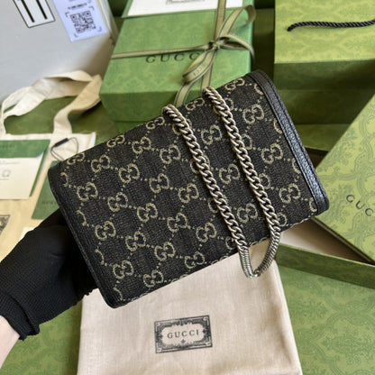 gg Dionysus gg Mini Chain Bag Black And Ivory gg Denim Jacquard For Women 8in/20cm 401231