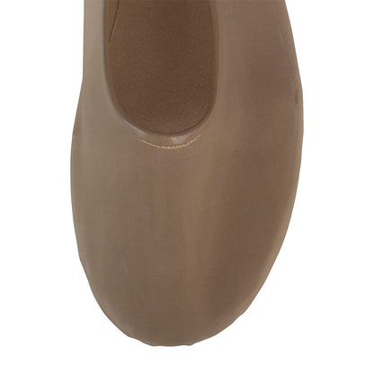 Beige Mesh Round Toe Flat Mary Jane Ballet Shoes