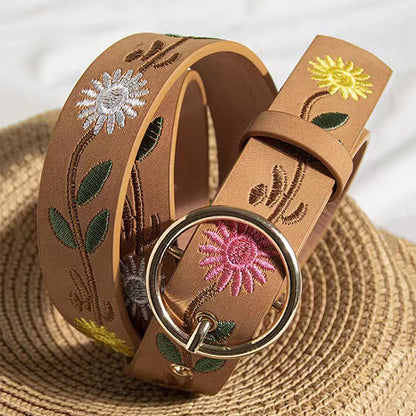 Ethnic Floral Leaf Pattern Embroidered Buckle Belt