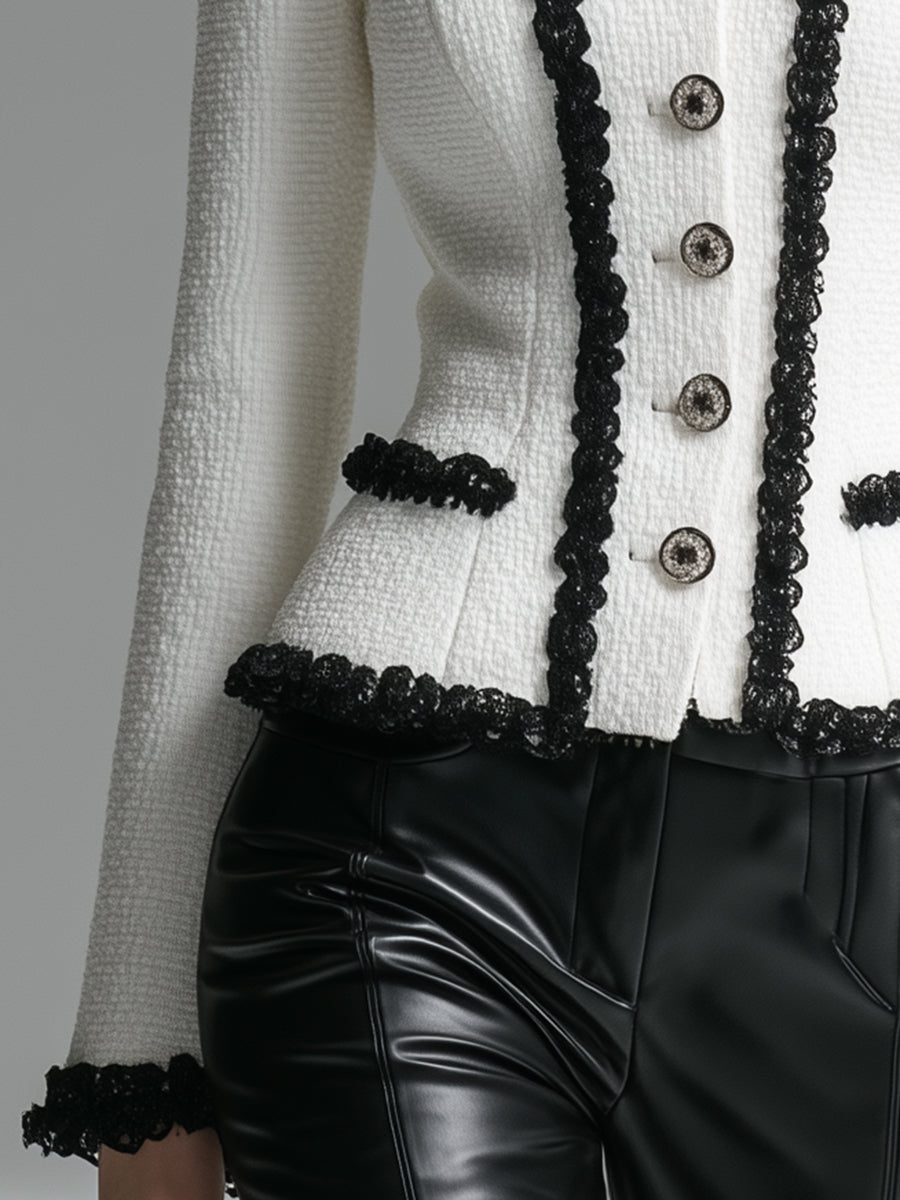 White Tweed  with Black Web Buttons Jacket