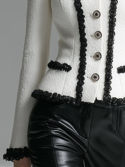 White Tweed  with Black Web Buttons Jacket
