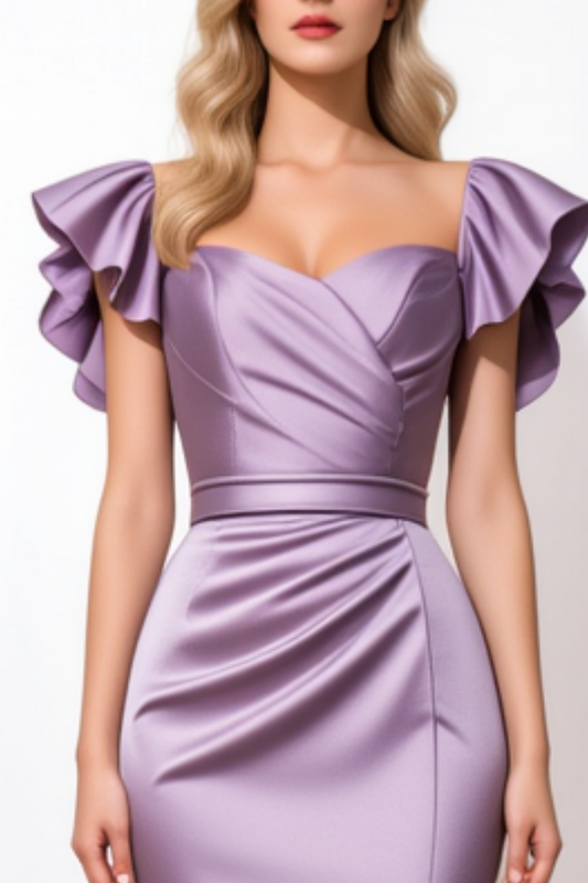 Evening Formal Satin Dress Purple Square Neck Floor-Length Dress