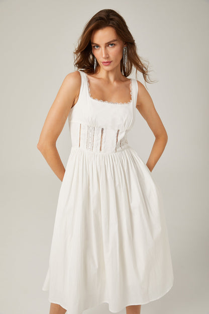 Jeanne white lace cut-out midi dress