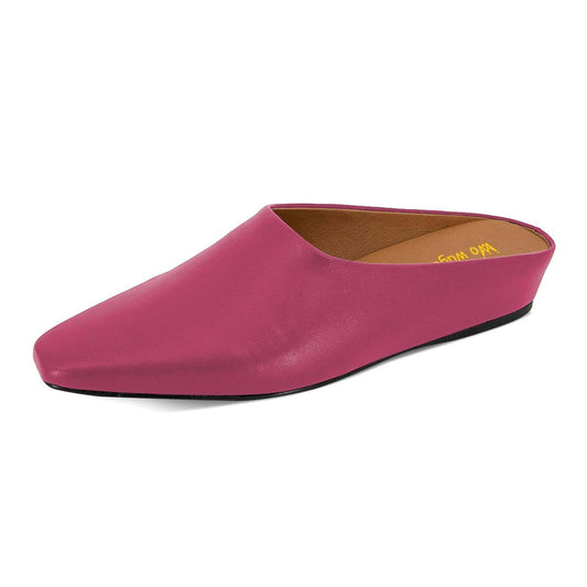 Fuchsia Square Toe Wedge Heel Vegan Leather Simple Mules Shoes