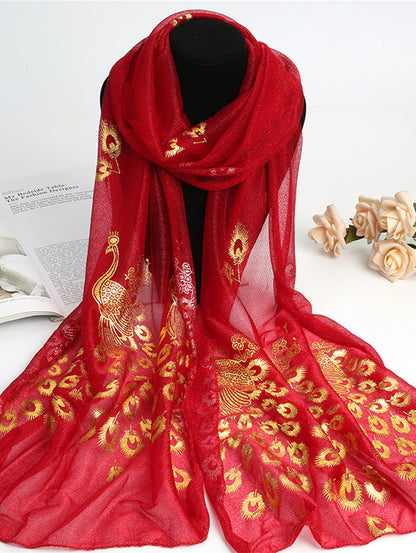 Elegant Plain Peacock Gold Stamping Lightweight Shawl