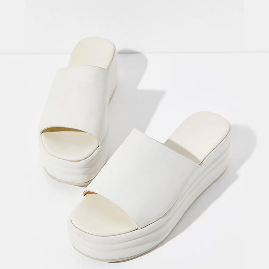 Elegant Open Toe Platform Slip On High Heel White Wedge Sandals