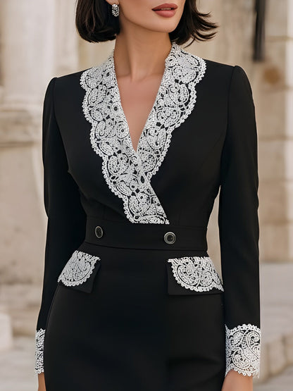 Elegant Midi Dress With Lace Trim