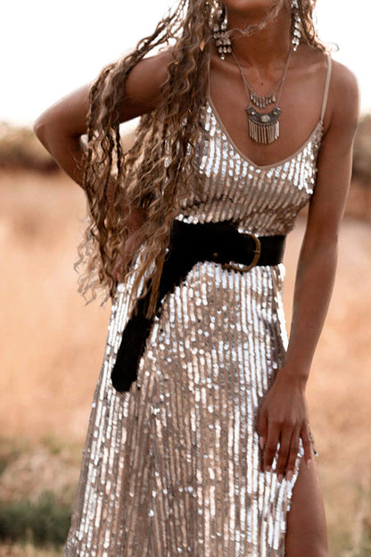 Sequin Slit Suspender Dress