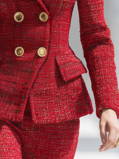Elegant Vintage Gold Double-breasted Tweed Blazer