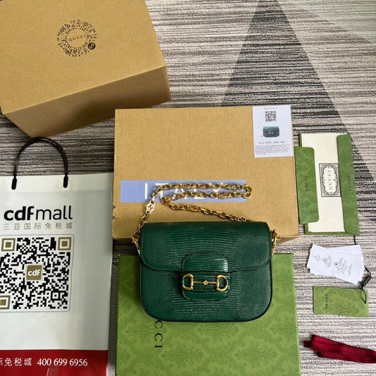 gg Horsebit 1955 Lizard Mini Bag Green For Women, Women&#8217;s Bags 8in/20cm gg‎ ‎675801 LUZ0G 3154