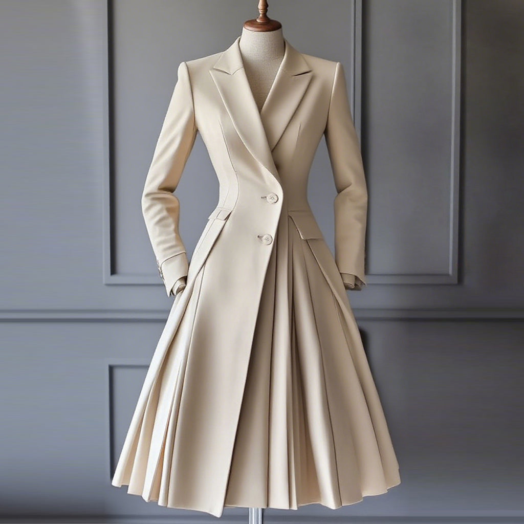 Ursime Formal Peak Lapel Two Button Pocket Pleated Midi Dress