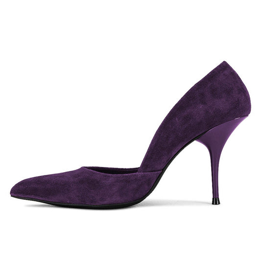 Dark Purple Faux Suede Closed Toe Stiletto Heel Pumps for Women