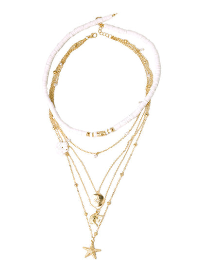 Fashion Multi-layer Flower Starfish Beaded Set Alloy Necklaces