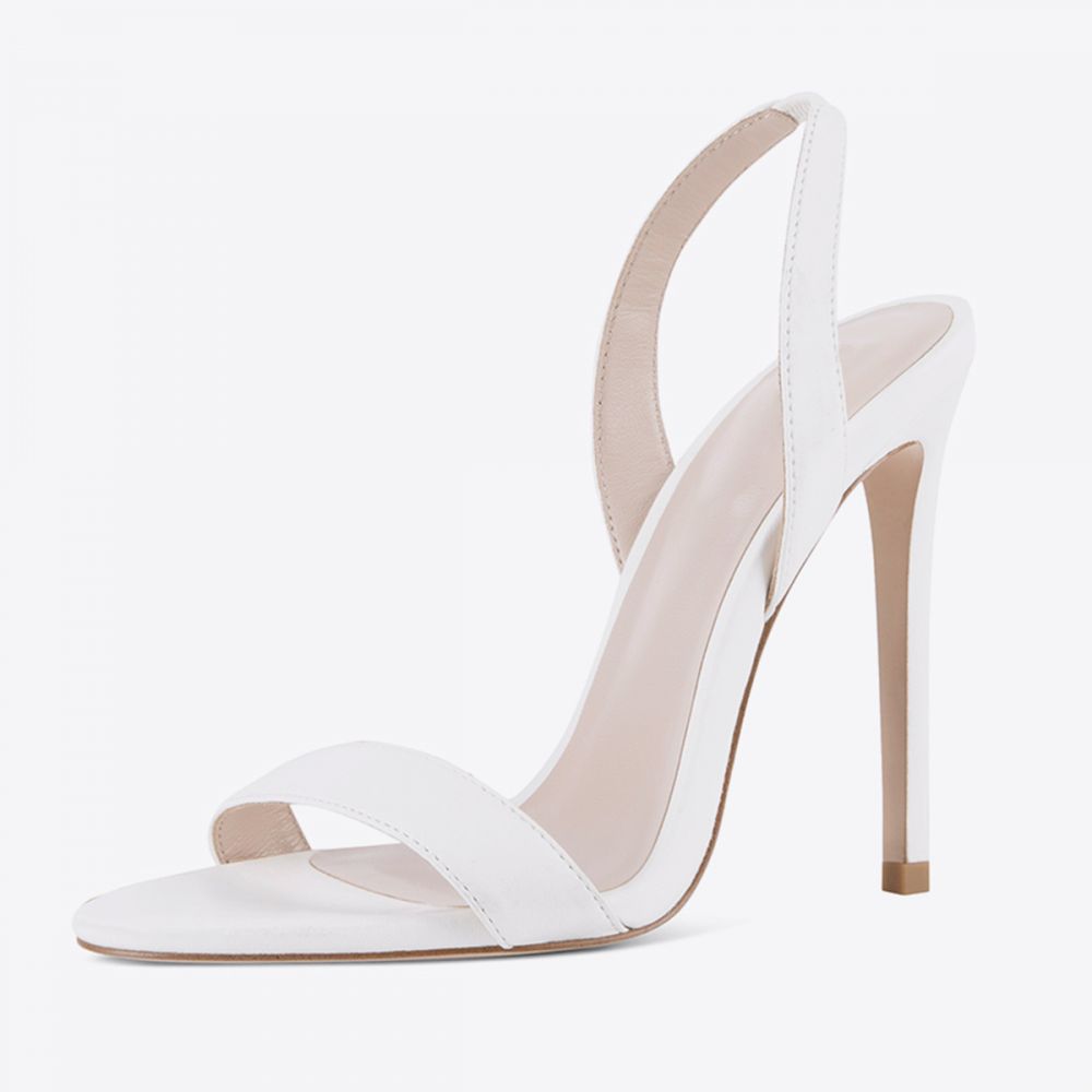Elegant White Open Toe Stiletto Heel Women's Sandals with Slingback