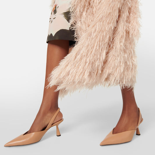 Beige Pointed Toe Stiletto Heel Slingback Pumps