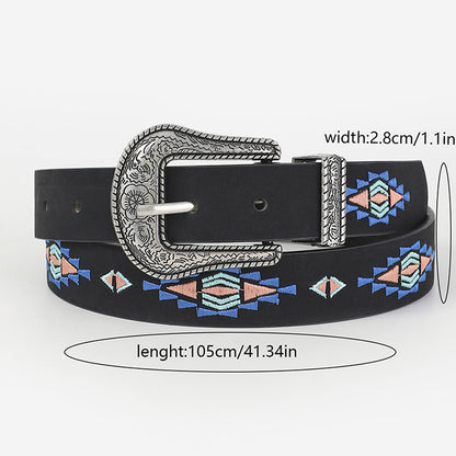 Ethnic Floral Leaf Pattern Embroidered Buckle Belt