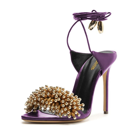 Ankle Strap Stiletto High Heel Purple Dress Sandals for Women