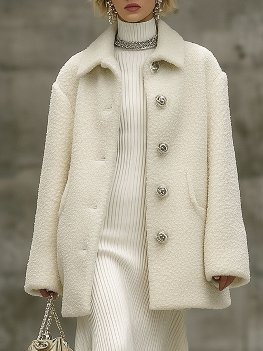 Fashion Retro White Polar Fleece Coat
