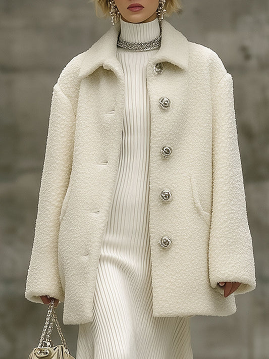 Fashion Retro White Polar Fleece Coat