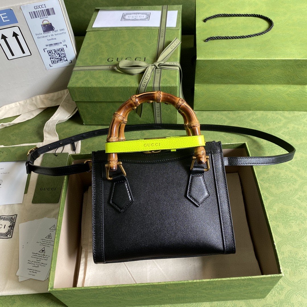gg Diana Small Tote Bag Black For Women 8in/20cm gg ‎702732 U3ZDT 1260
