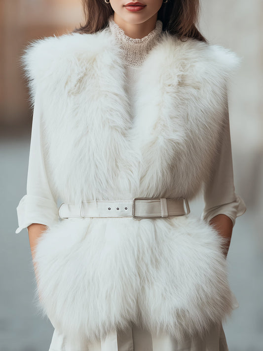 Elegant Faux Fur Belted Vest