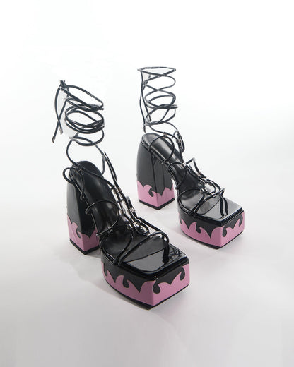 Aang Pattern Lace Up Platform Sandals