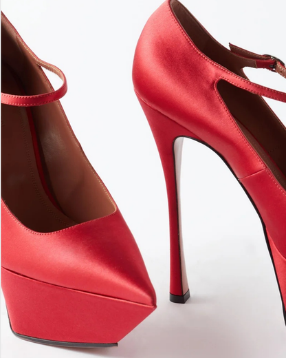 Agata Satin Strap Platform Heels In Red