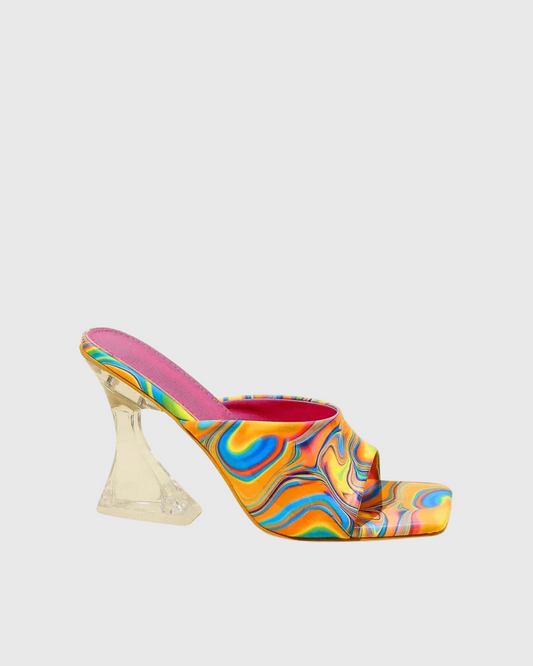 Alia Paint Flared Heels In  Multicolor