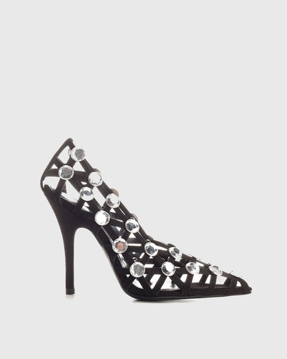 Alina Rhinestone Embellished Cutout Sandals In Black