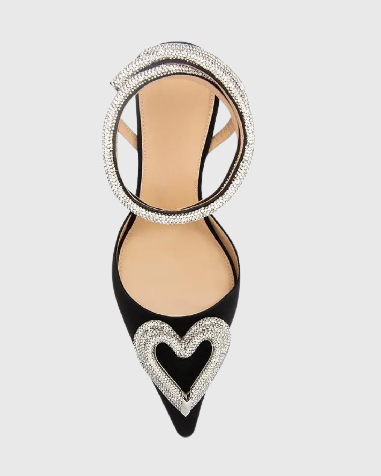 Ambra Crystal Heart Strap Pumps In Black