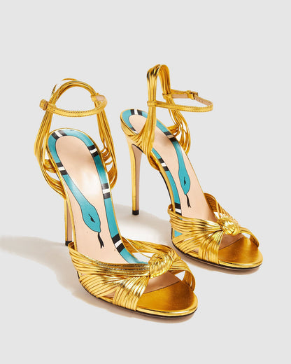 Asia Woven Leather Sandals In Gold