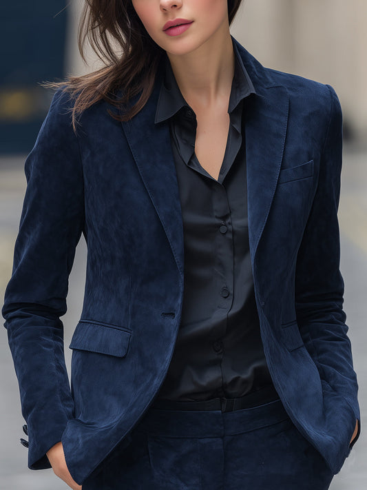 Deep Navy Faux Suede Blazer
