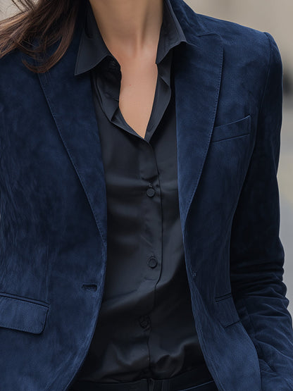 Deep Navy Faux Suede Blazer
