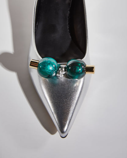 Bay Beads Metallic Kitten Heels In Silver