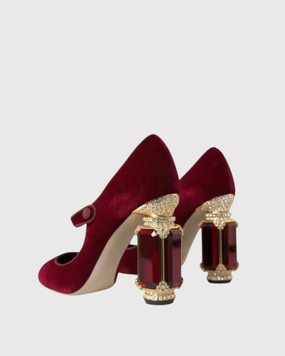 Blythe Velvet Strap Diamond Vintage Heels In Wine