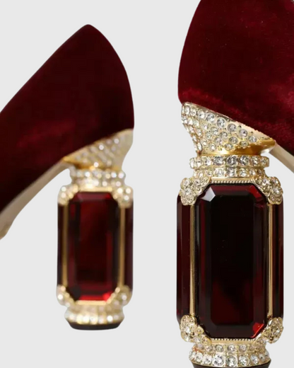 Blythe Velvet Strap Diamond Vintage Heels In Wine