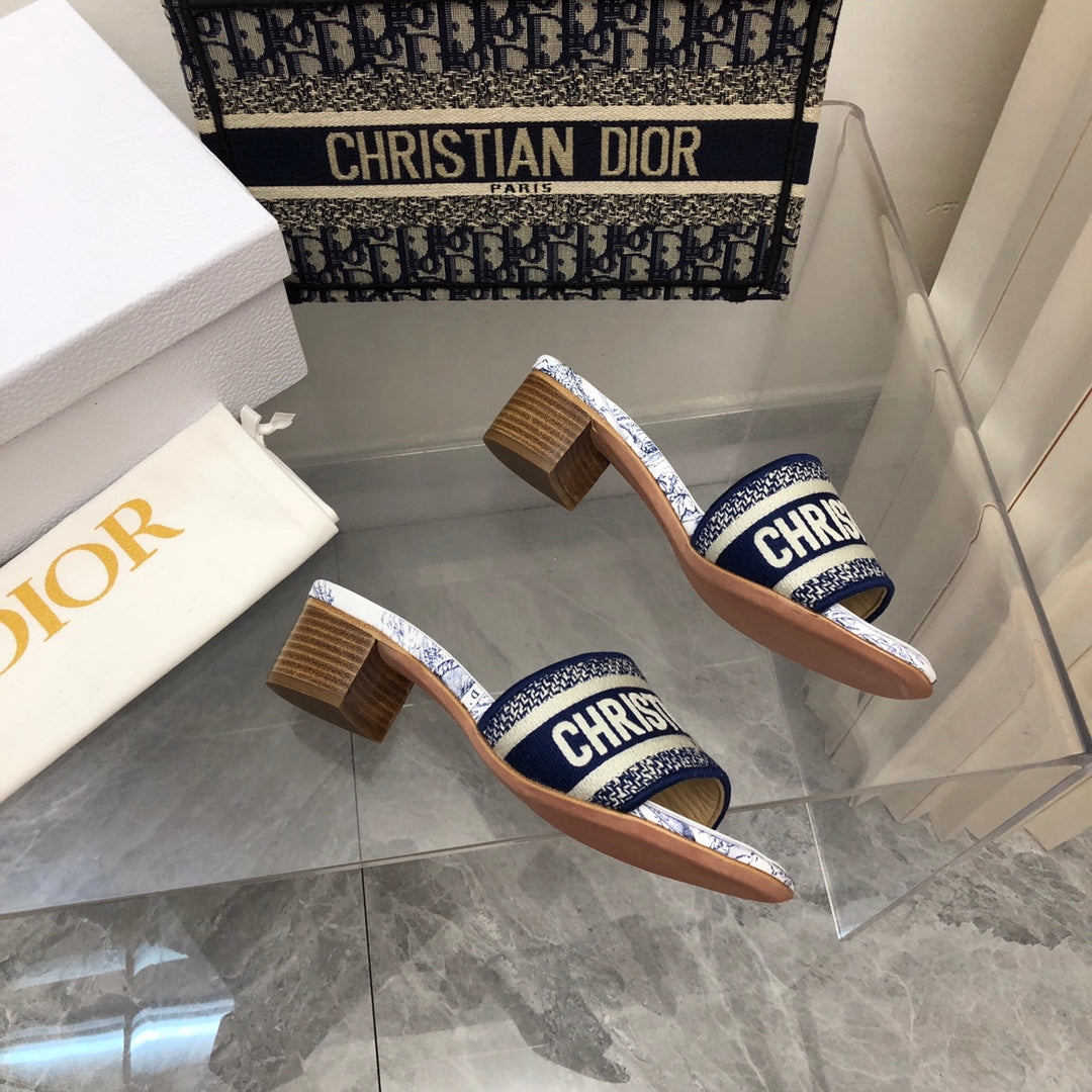 DIOR DWAY HEELED SLIDE BLUE MULTICOLOR COTTON WITH RÊVE D’INFINI EMBROIDERY