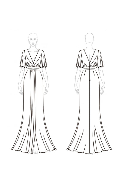 Formal Evening Dress Tan Velvet V Neck with Pockets Floor-Length Dress