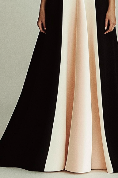 Formal Party Elegant Tri-Color V Neck Ruffle Floor-length Dress