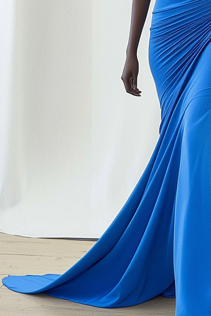 Daily Work Party High Neck Blue Black Ruffle Maxi Dress