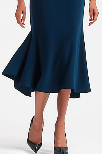 Dark Blue Work Party Mermaid Boat Neck Midi Dress