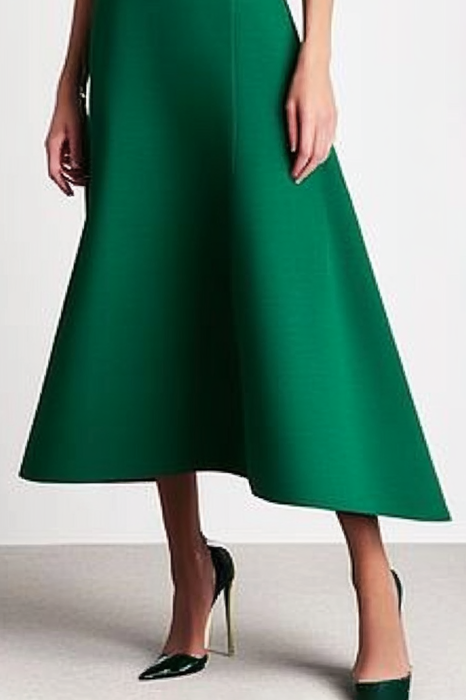 Formal Work Party Green Crew Neck Sleeveless A-Line Midi Dress