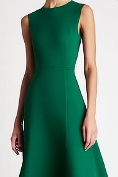 Formal Work Party Green Crew Neck Sleeveless A-Line Midi Dress