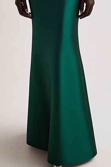 Formal Party Deep V Emerald Green Satin Gold Floral Decoration Maxi Dress Mother of the Bride Dress