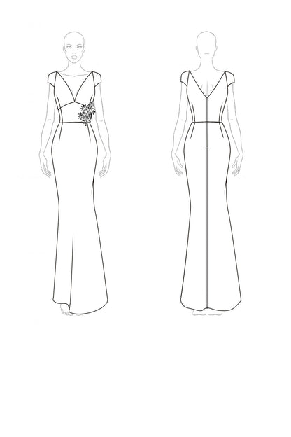 Formal Party Deep V Emerald Green Satin Gold Floral Decoration Maxi Dress Mother of the Bride Dress