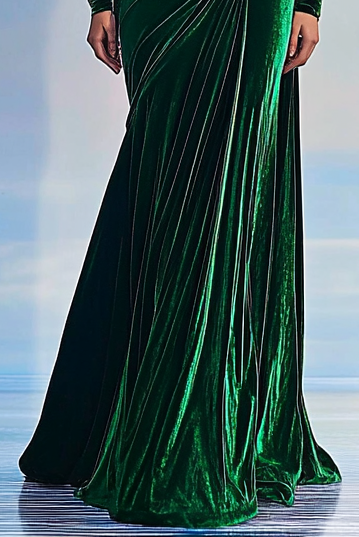 Formal Party Work Elegant Velvet Wrinkles Shoulder Pad Design Maxi Dress Mother of the Bride Dress