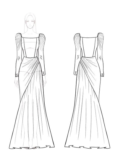 Formal Party Work Elegant Velvet Wrinkles Shoulder Pad Design Maxi Dress Mother of the Bride Dress