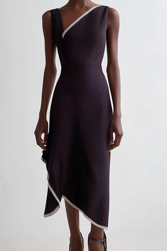 Formal Party Work Dark Purple Irregular Neckline Sequin Edge Maxi Dress