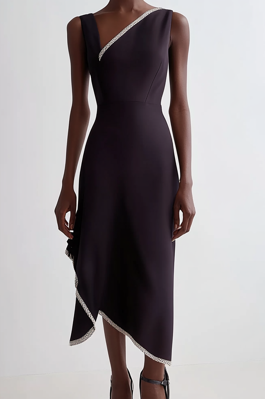 Formal Party Work Dark Purple Irregular Neckline Sequin Edge Maxi Dress